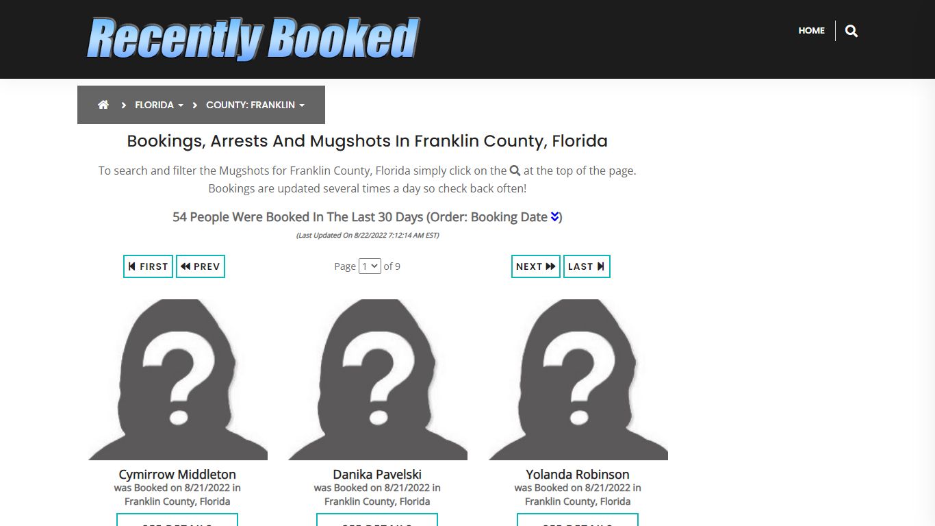 Recent bookings, Arrests, Mugshots in Franklin County, Florida